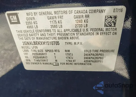 2017 Chevrolet Equinox Ls z USA, uszkodzony, nr VIN 2GNALBEKXH1510705